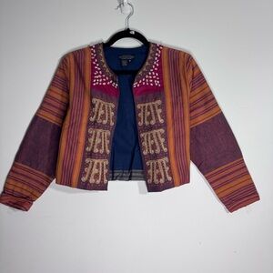 J Peterman Embroidered Cropped Jacket Boho Artisan India Small